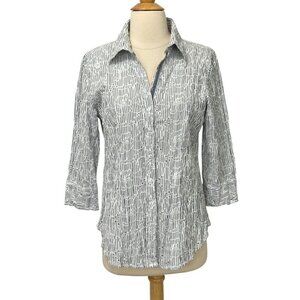 Cino Marseille Button Down Shirt Top Blue White Stripe Eyelet Floral EUC Size S